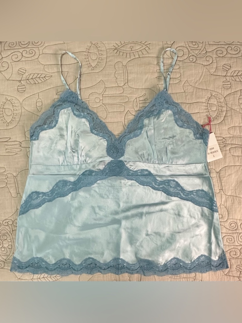 Gold Hawk Dream Blue Two-Tone Silk Lace Trim Camisole NWT Large